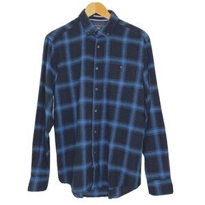 Report Collection Flannel Shirt Mens Medium Soft Touch Cotton Plaid Blue Black